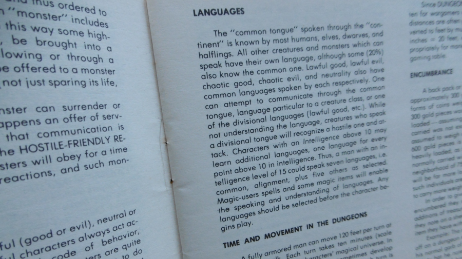 Languages from Basic D&D (1977), page 9.